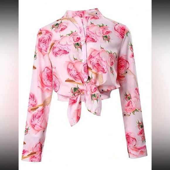 Boho floral print button down top - Picture 2 of 4